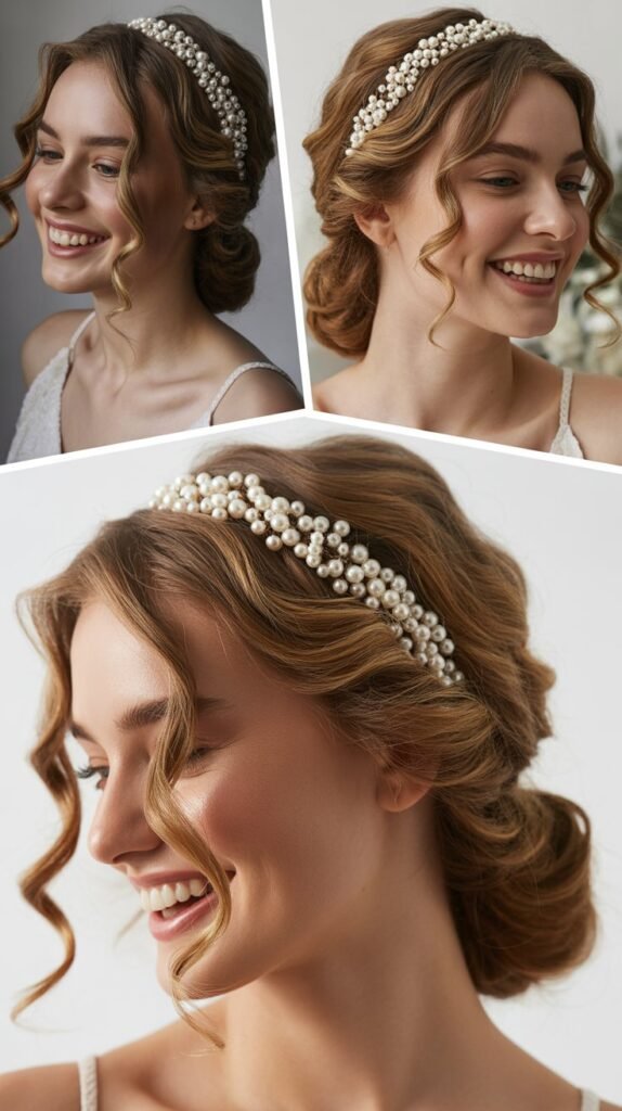  Pearl-Studded Hair Vine Through Curls