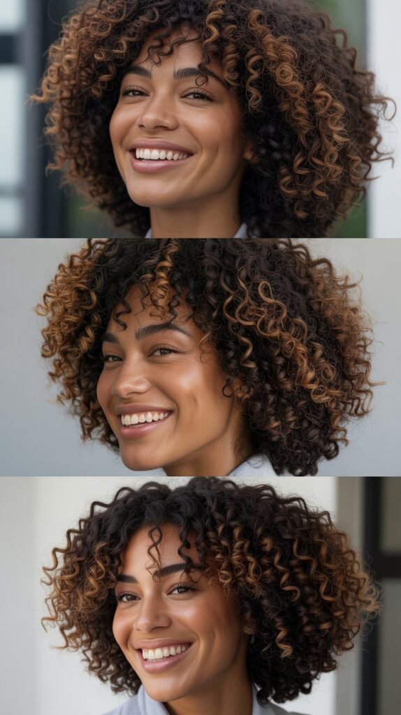 Voluminous Afro Curls With Subtle Caramel Highlights