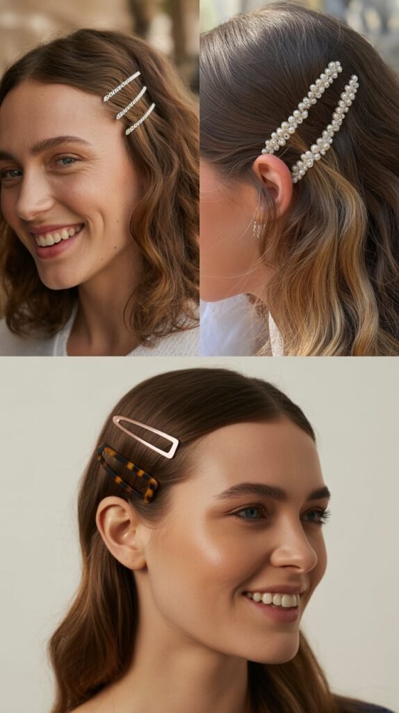 Pulled-Back Front Sections with Barrette Detail