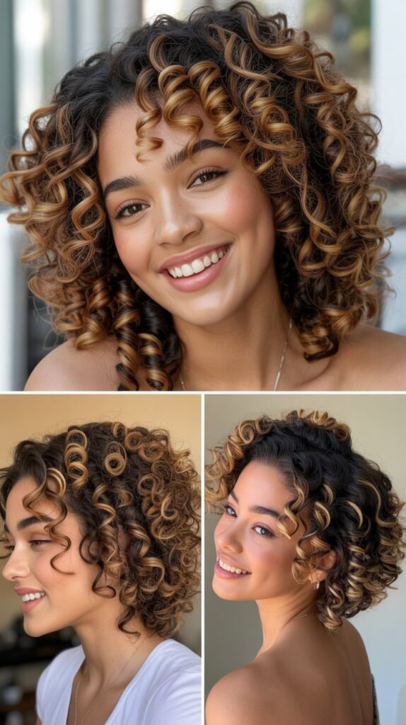 Curly Bantu Knot-Out With Highlighted Spirals