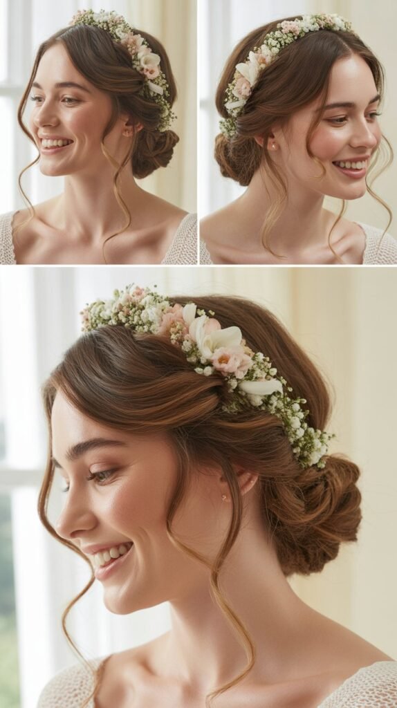 Half-Up Top Knot with Flower Wrapping