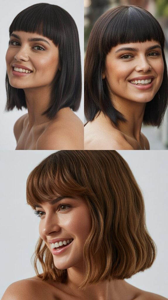 Sleek Midi Cut With Heavy Bangs