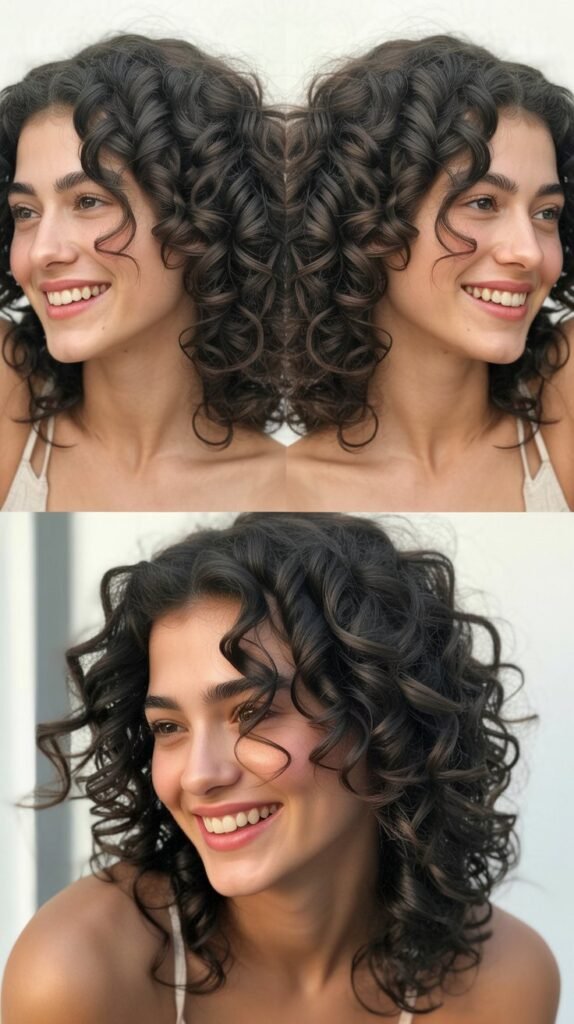 Center Part with Symmetrical Cascading Curls