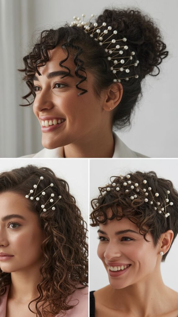Crown of Curls with Pearl Hair Pins
