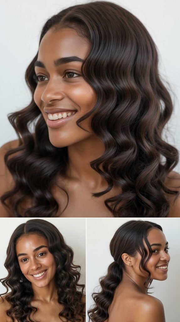 Long Dark Chocolate Brown Waves with Deep Side Part