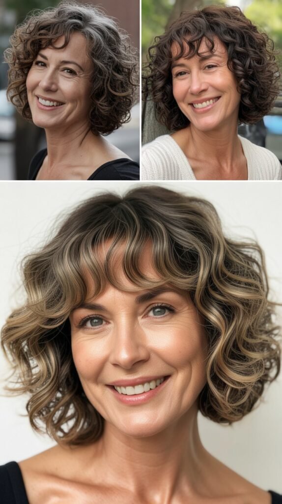  Curly Bob with Curtain Bangs
