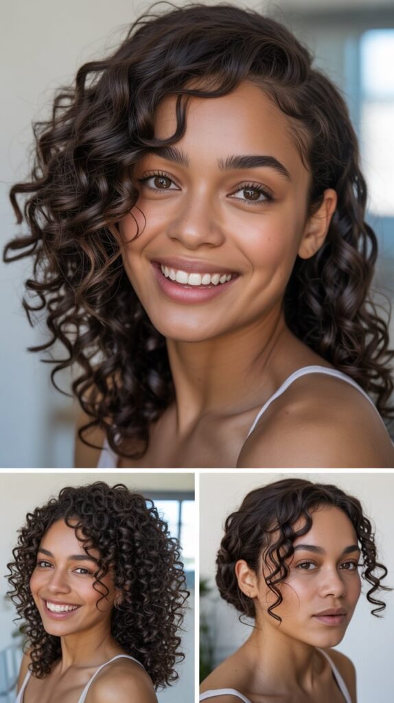 Dark Chocolate Brown Side-Swept Curls