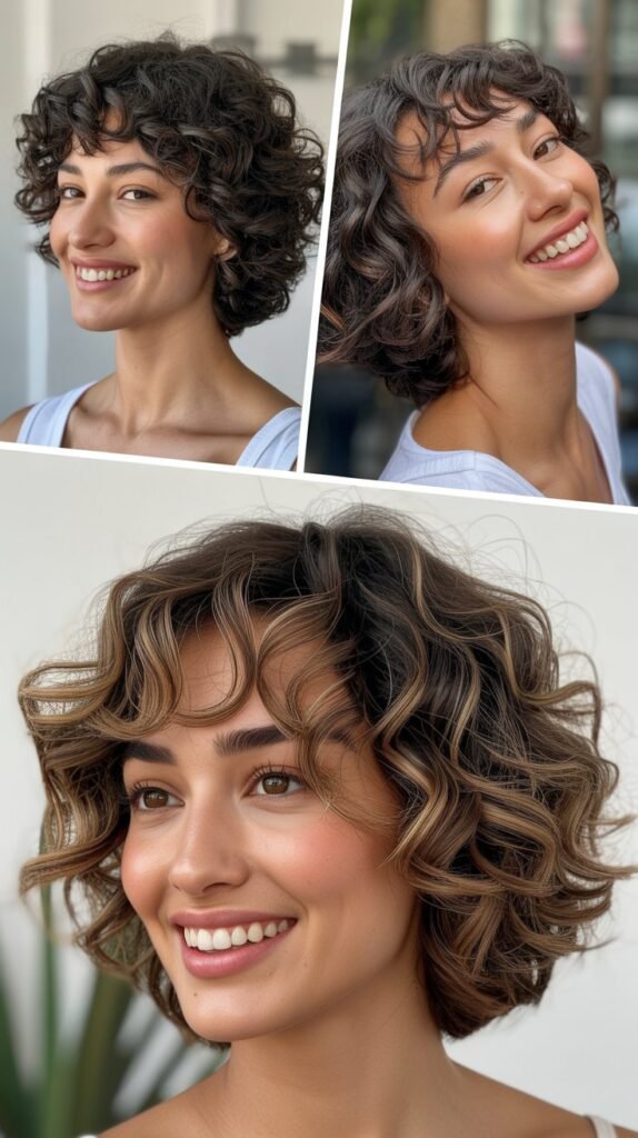 Curly Bob with Stacked Back and Tapered Sides