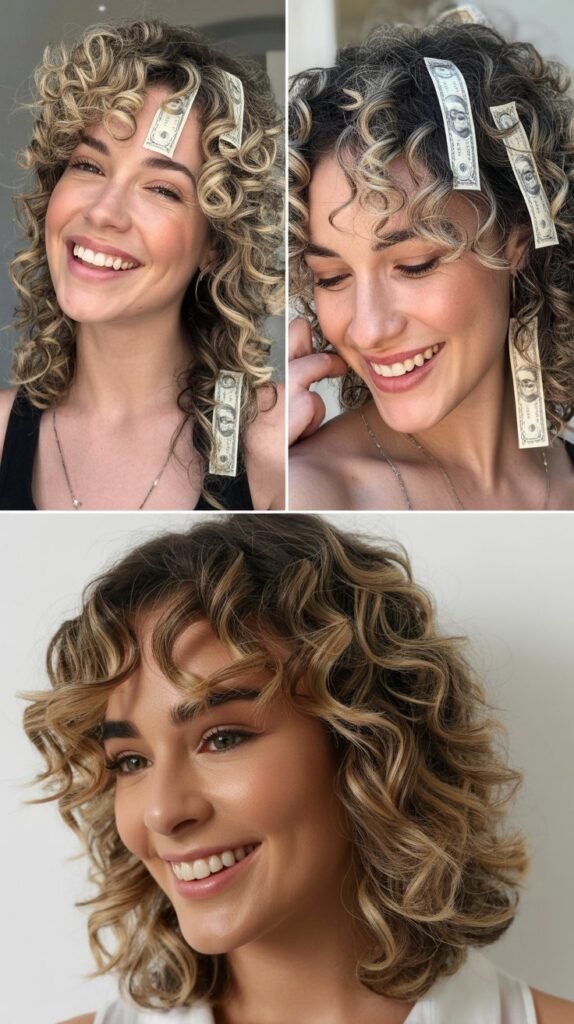 Curly Hair with Money Piece Highlights