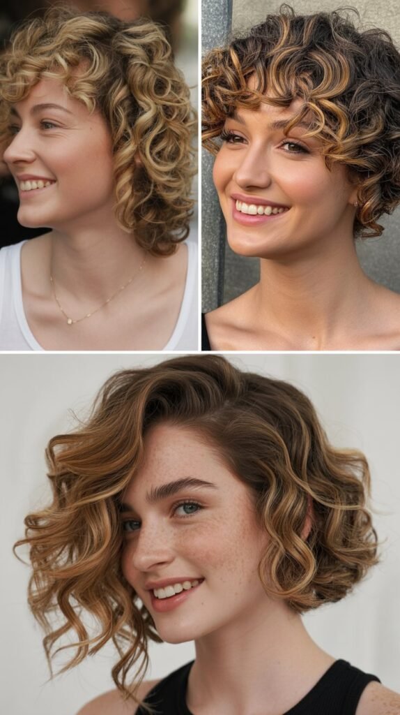 Curly Side-Swept Style With Highlighted Sweep