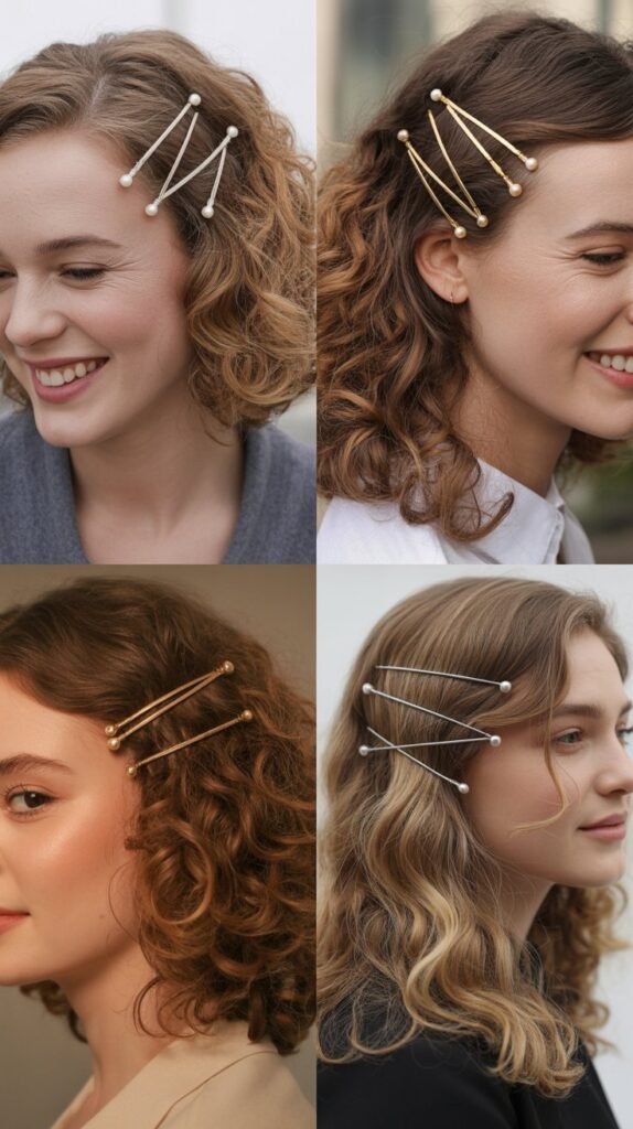 Crossed Hair Pins with Cascading Curls