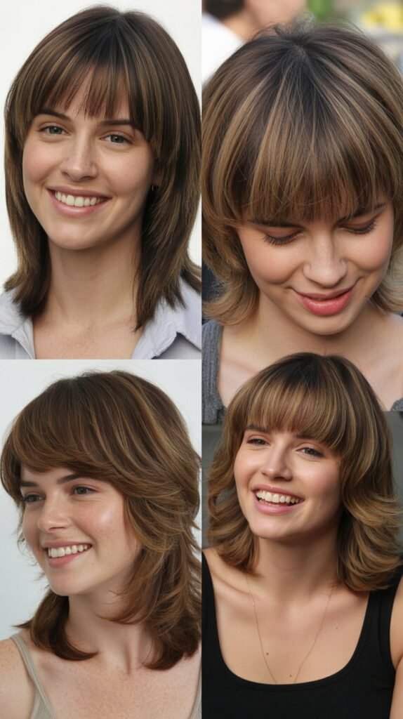 Layered Medium Cut With Full Bangs