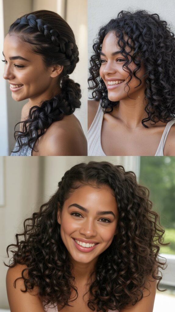  Dark Chocolate Brown Crown Braid with Free Curls