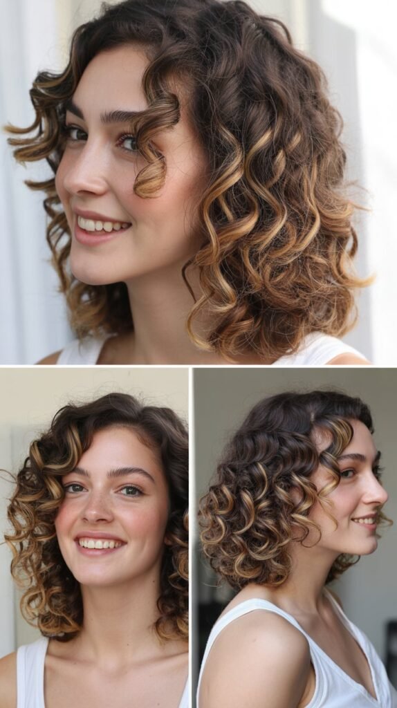 Side-Parted Curls With Caramel Face-Framing