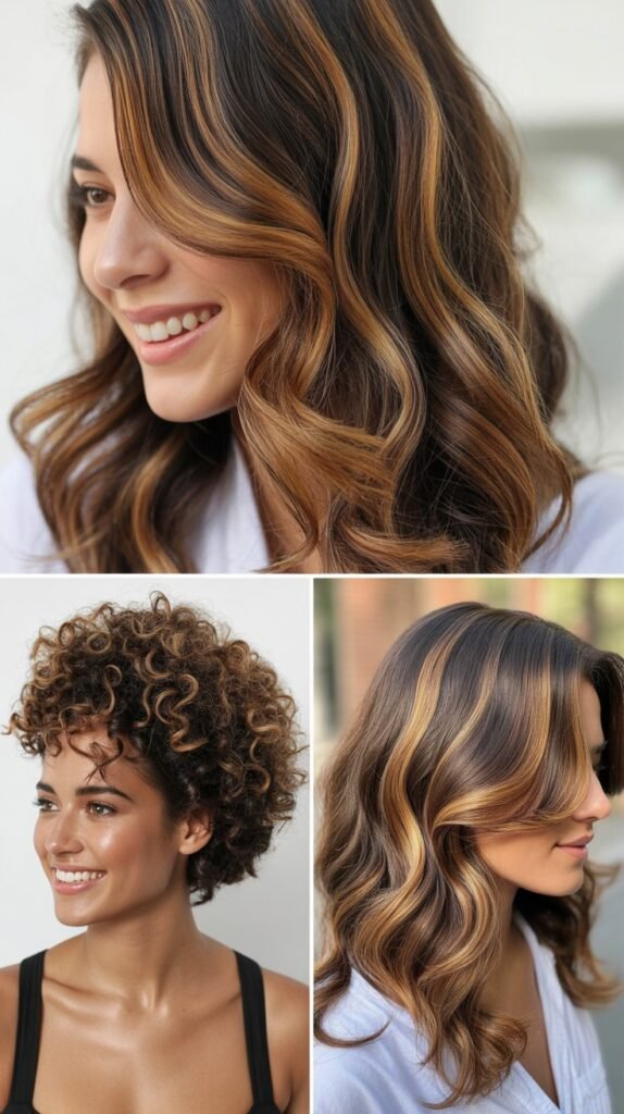 Caramel Ribbon Highlights with Waterfall Layers