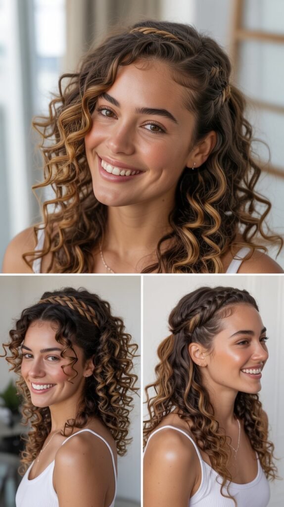 Half-Up Half-Down Curls With Caramel Crown