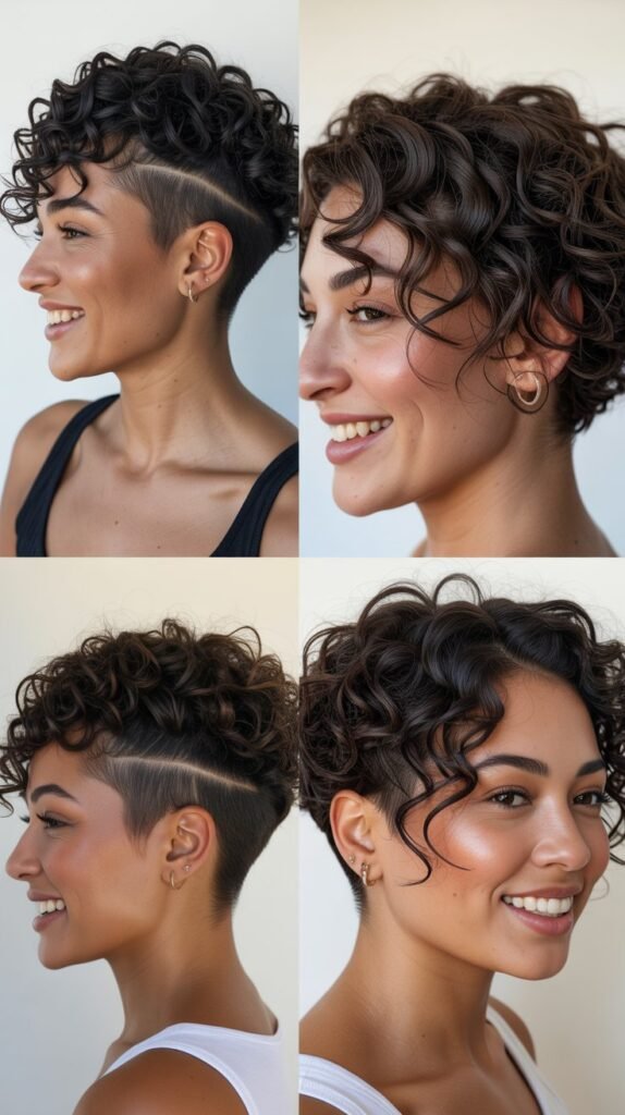 Stacked Curly Bob with Nape Undercut