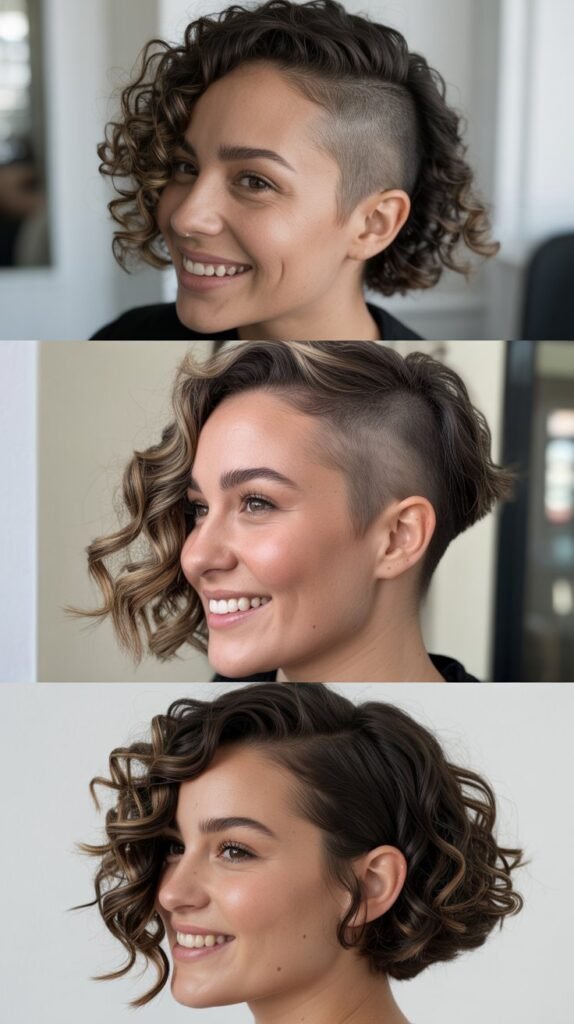 Asymmetrical Curly Bob with Shaved Side