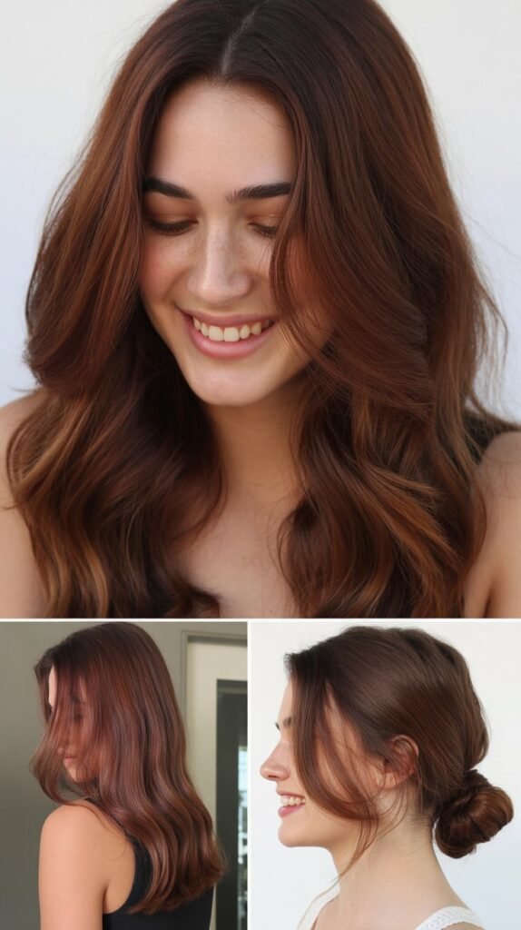 Dark Chocolate Brown with Mahogany Undertones