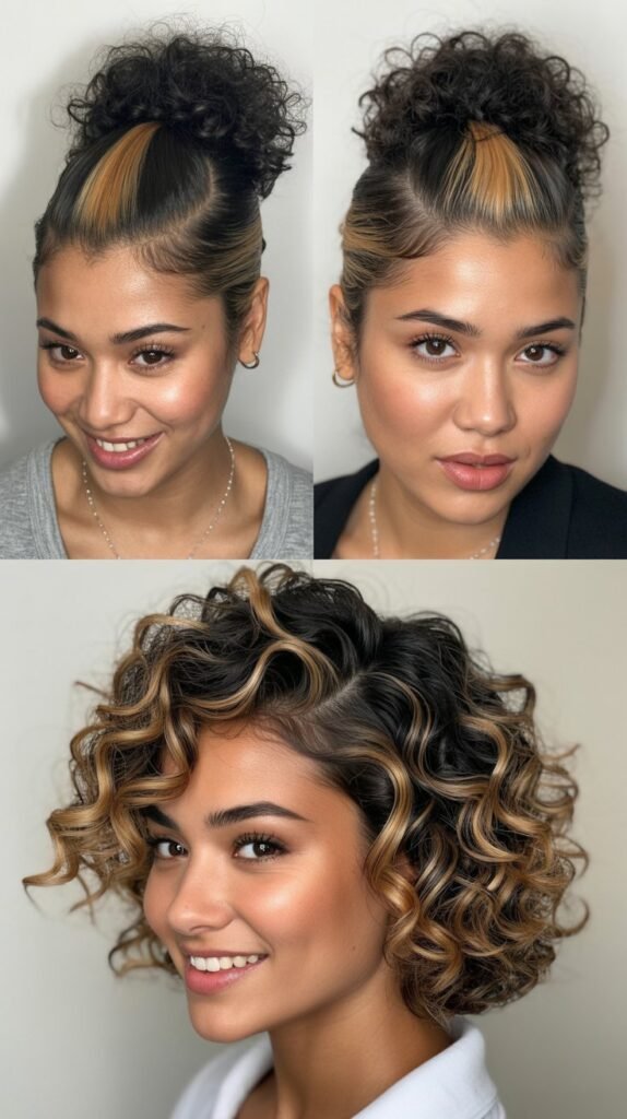 Curly Faux Hawk With Caramel Center Strip