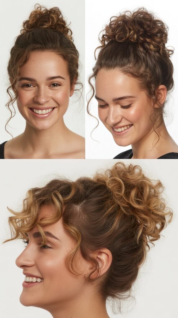 Messy Curly Top Knot Cut