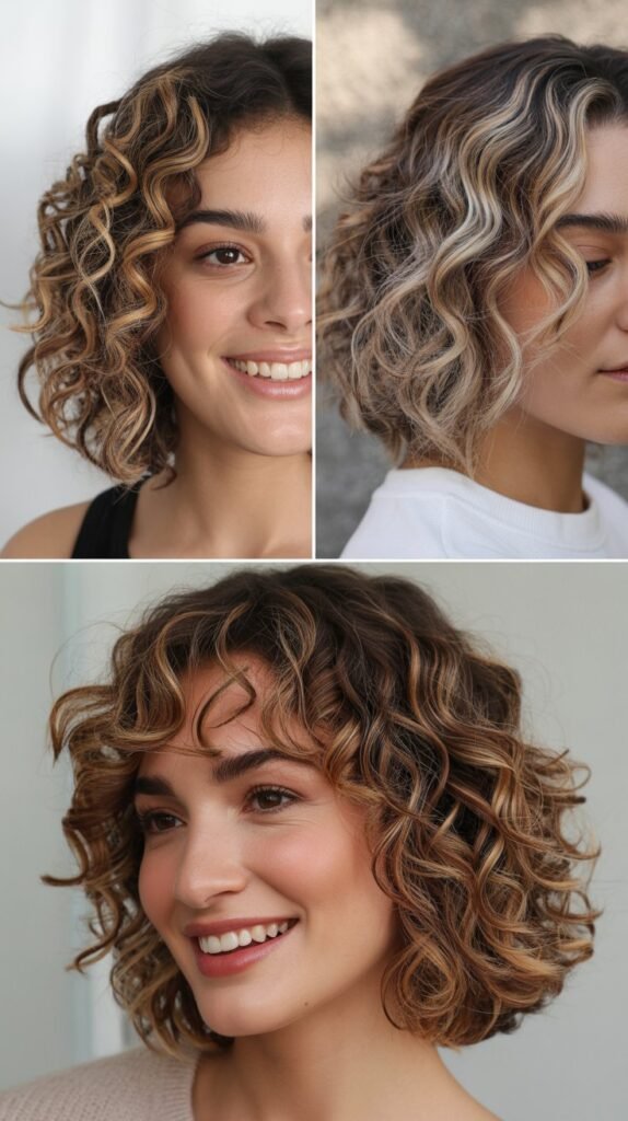 Curly Lob with Chunky Highlights
