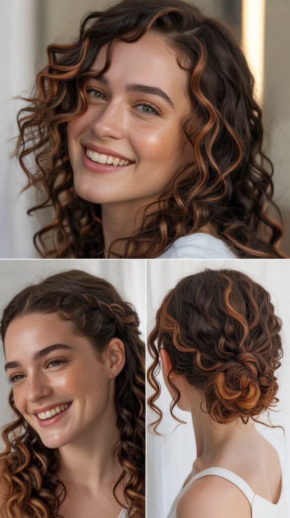 Copper Highlights on Dark Brown Curls