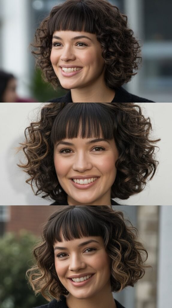 Curly Bob with Blunt Fringe