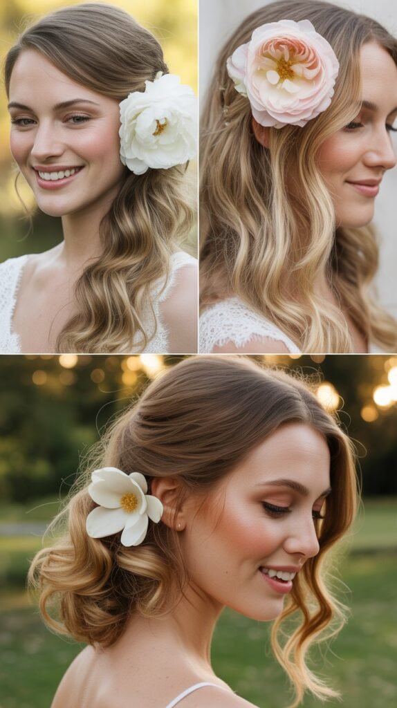 Loose Waves with Single Statement Flower