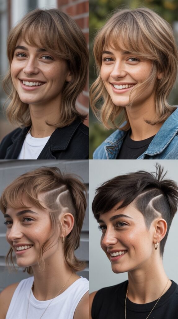  Wispy Curtain Bangs With Side-Shaved Layers: Asymmetrical Drama