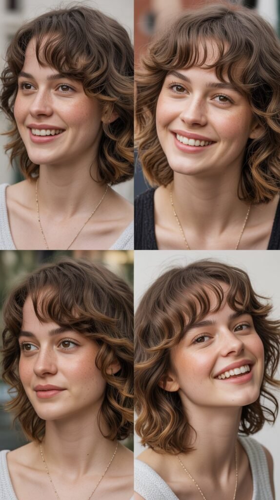 Wispy Curtain Bangs With Wavy Layered Lob: Effortless Romance