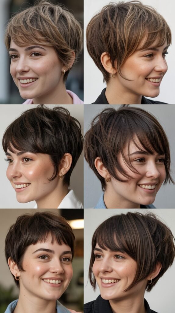 Wispy Curtain Bangs With Disconnected Pixie Layers: Modern Contrast