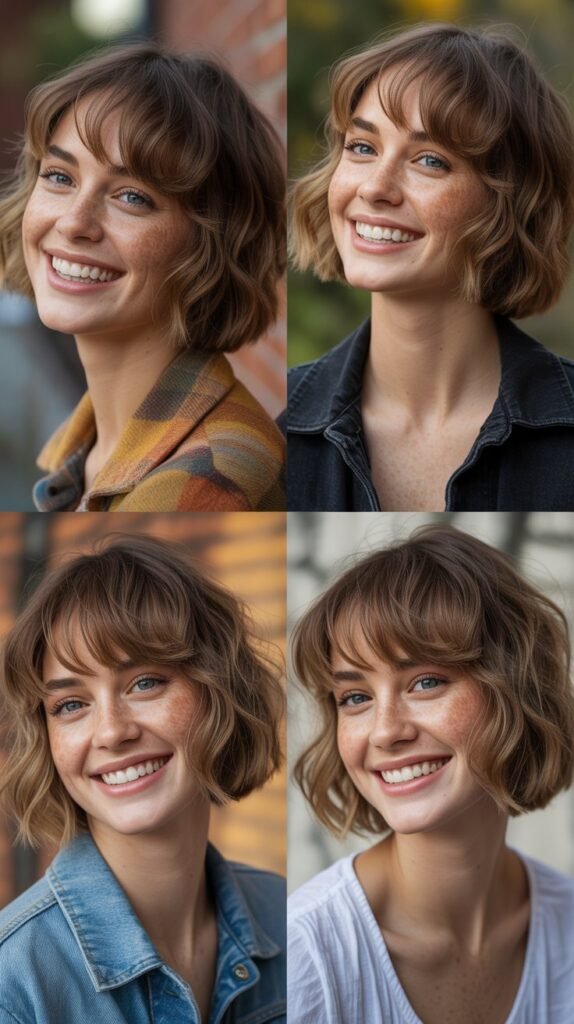 Wispy Side Bangs With Layered Wavy Bob: Natural Romance