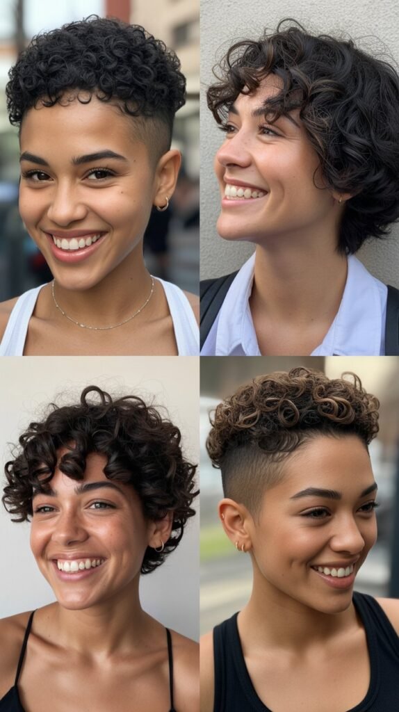 Curly Buzz Cut with Length on Top