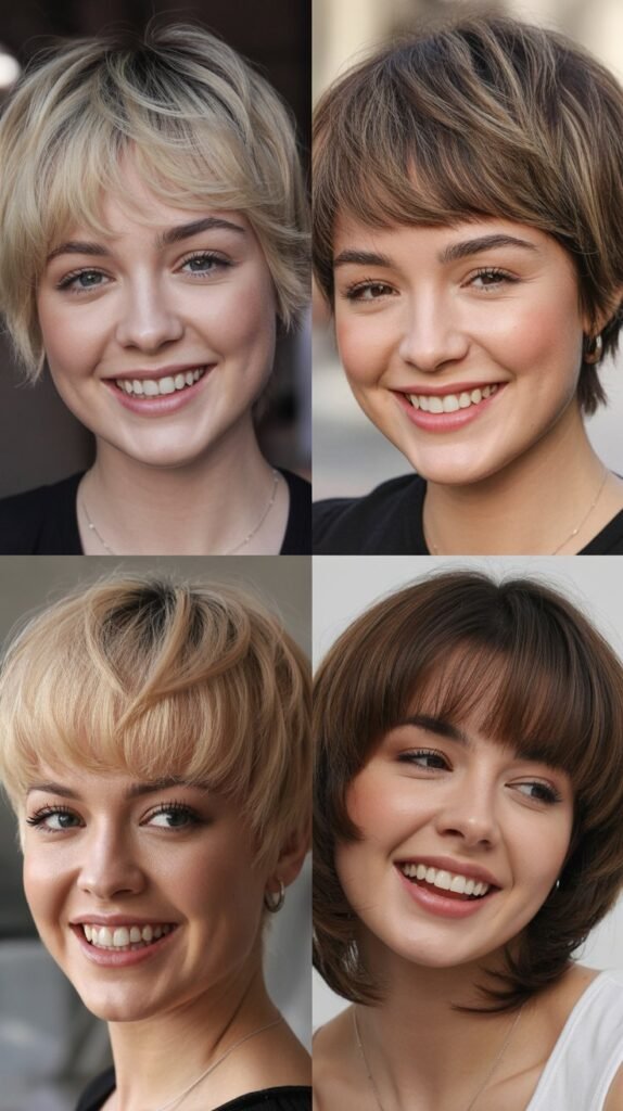 Wispy Baby Bangs With Stacked Nape Layers: Retro-Modern Contrast