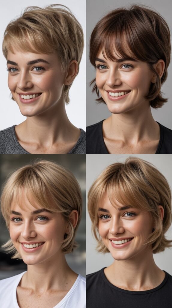 Textured Wispy Bangs With Graduated Pixie Layers: Structured Volume