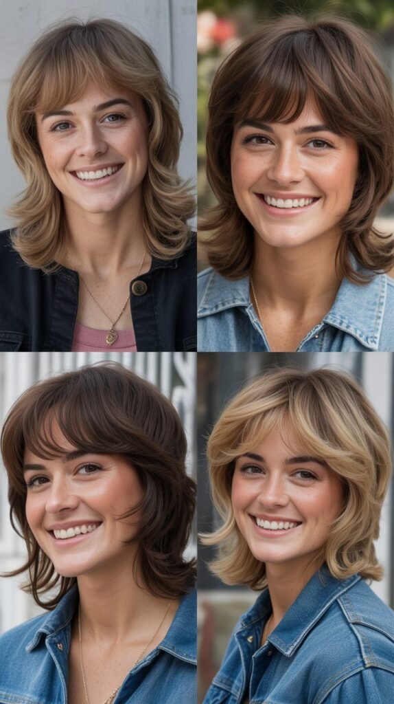 Curtain Bangs With Shaggy Layers: Retro-Modern Fusion