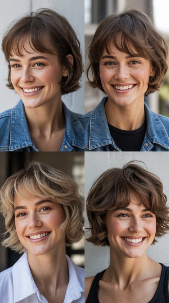 Wispy Baby Bangs With Layered Crop Bob: Quirky Sophistication