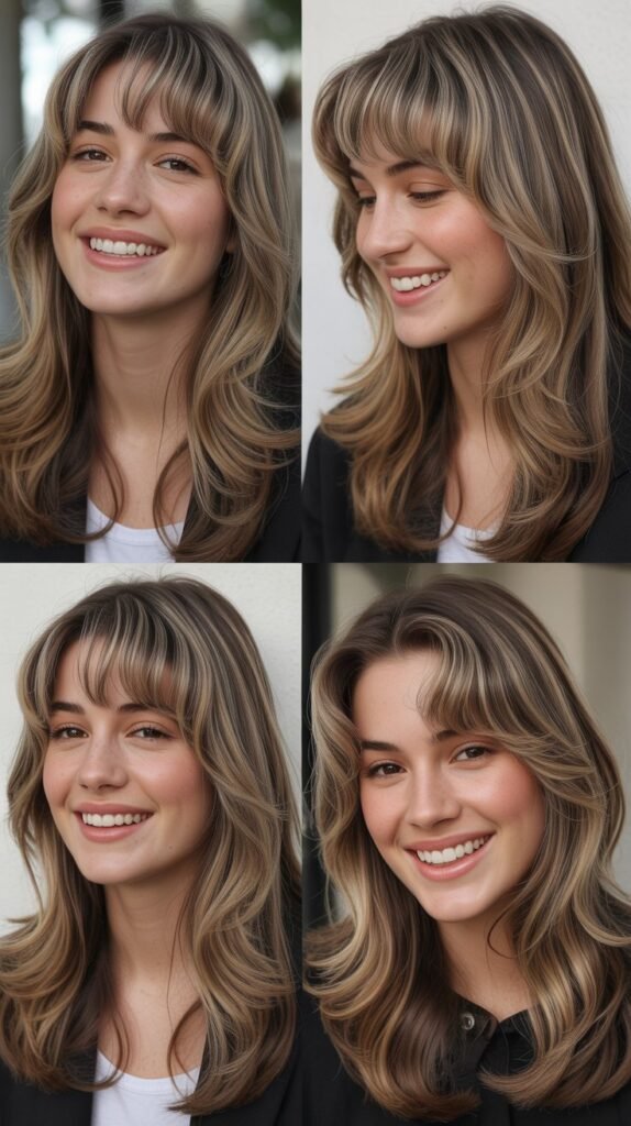 Soft Brow-Skimming Bangs With Graduated Long Layers