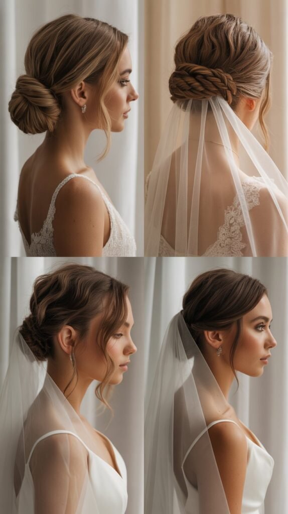  Classic Low Bun with Cathedral Veil