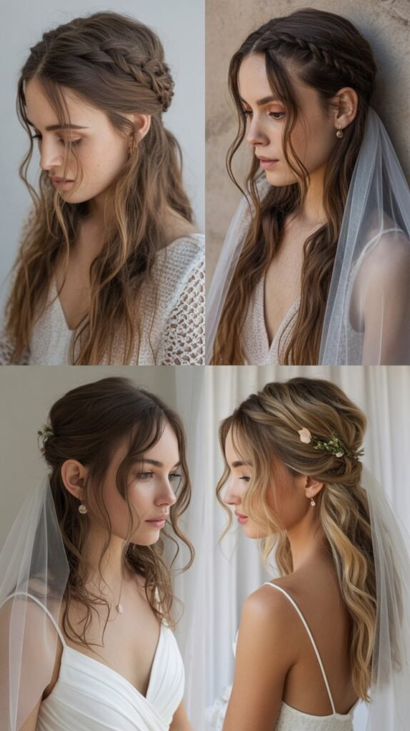 Bohemian Half-Up with Fingertip Veil