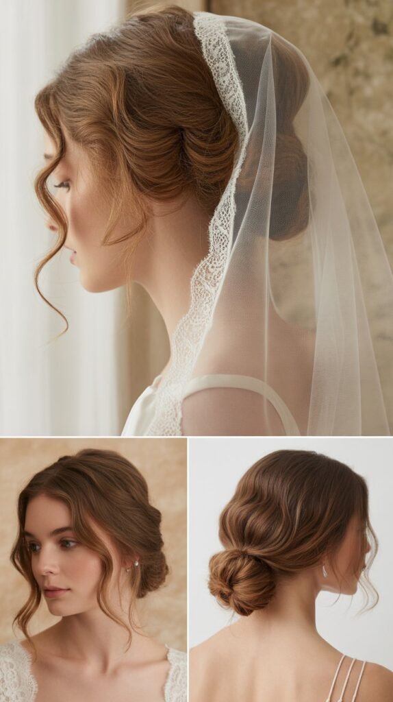  French Twist with Curly Ends and Mantilla Veil