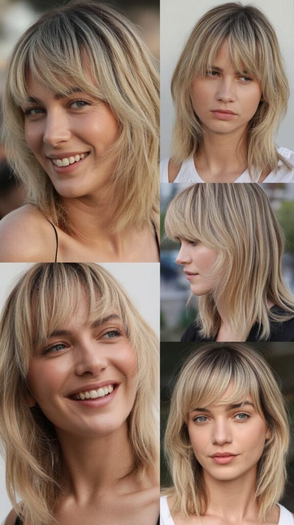 0. Asymmetric Fringe with Champagne Shimmer Blonde