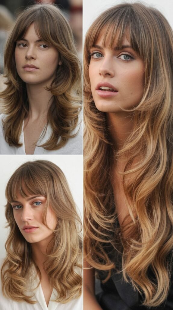 Tapered Bangs With Long Layered Waves