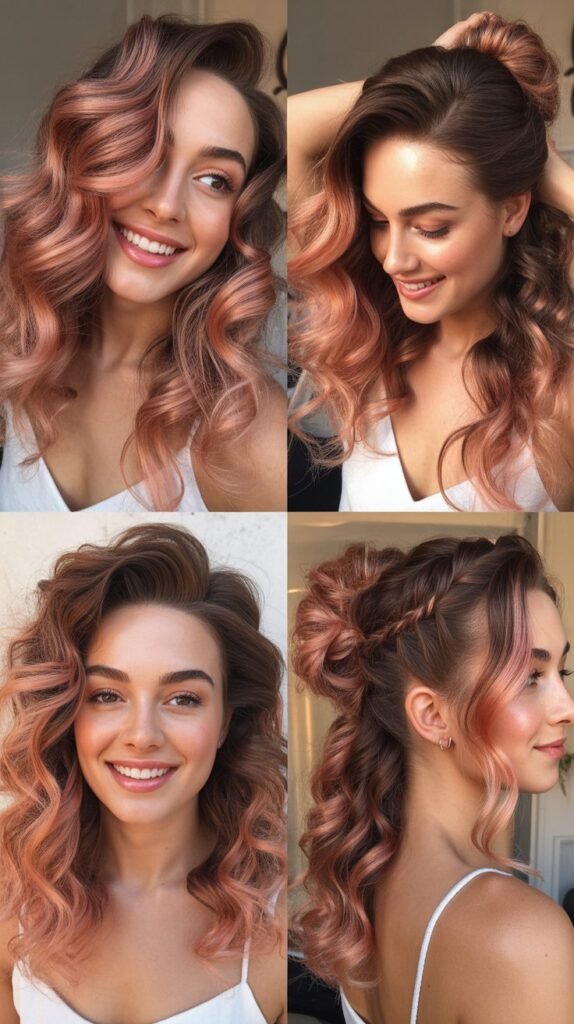 Rose Gold Highlights for Romantic Curls