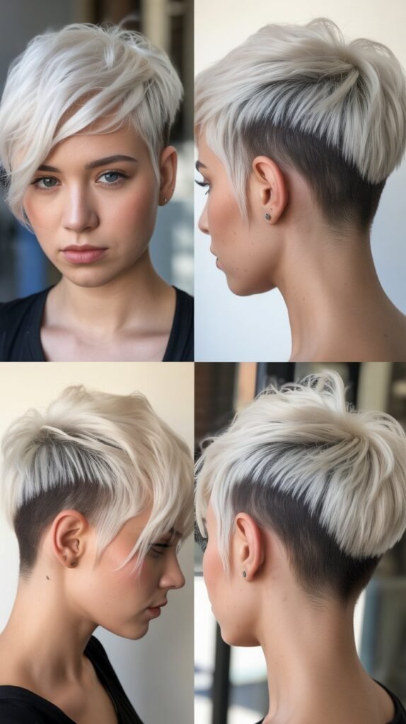 Platinum Blonde Pixie With High Contrast Undercut