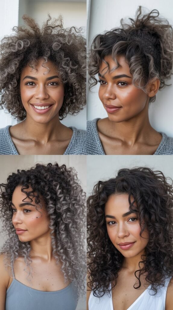 Smoky Gray Highlights on Natural Curls