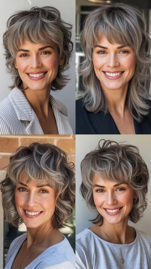 Feathered Side Fringe with Gray Textured Lob