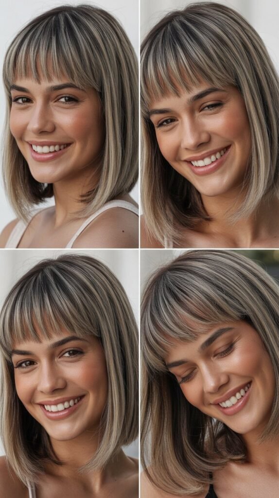  Blunt Micro Bangs With Sleek Gray Lob