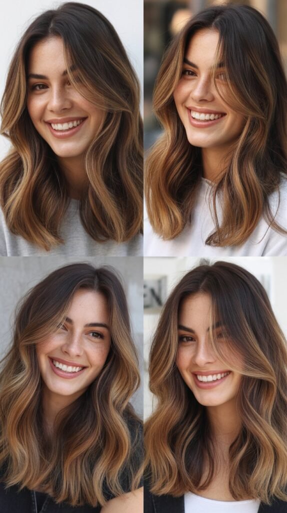 Caramel Highlights on Brunette Ombré